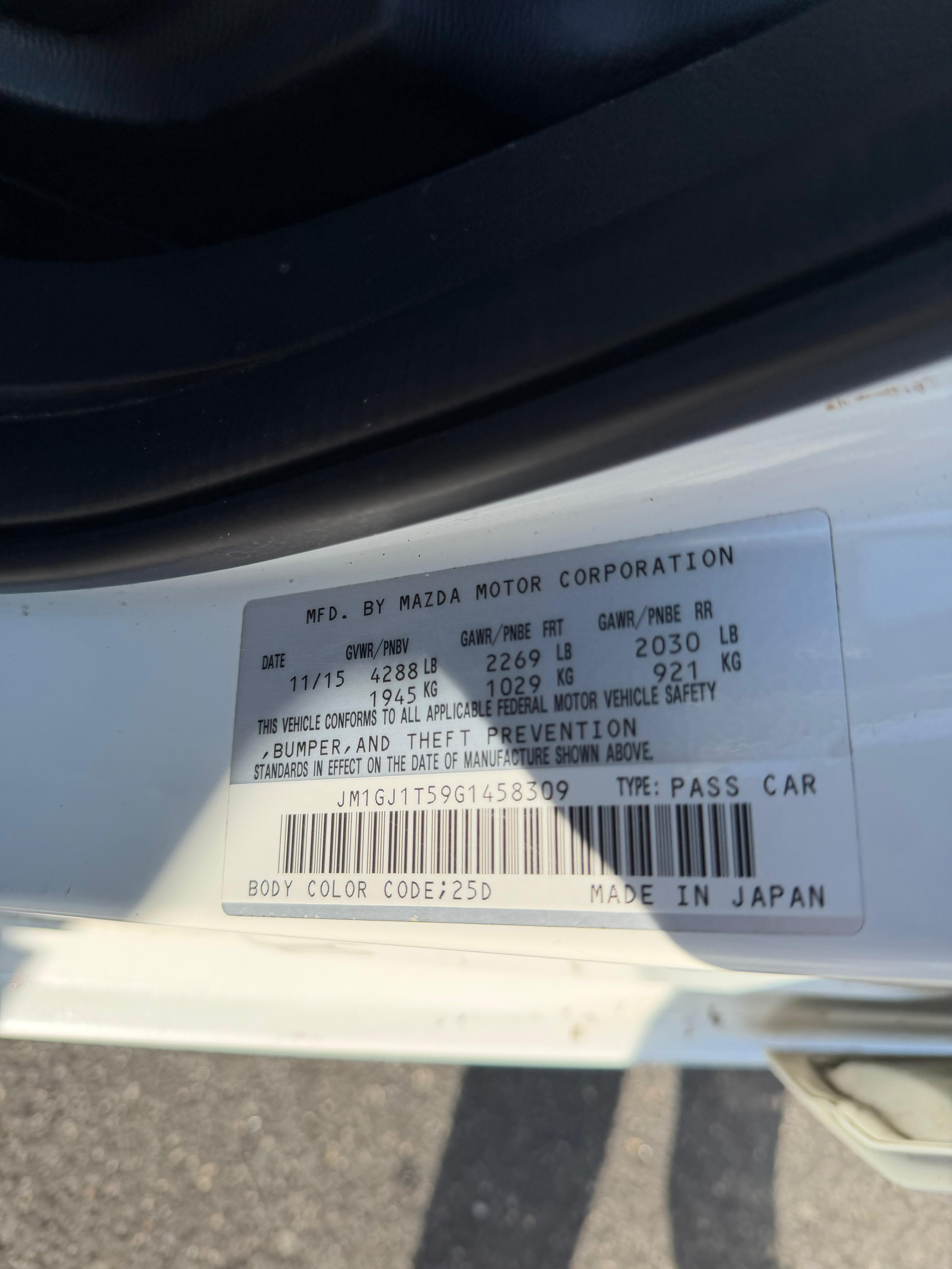 2016 Mazda 6 available for long-term rental